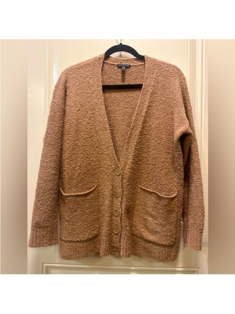 Eileen Fisher Camel Textured Cotton Bouclé Cardigan
